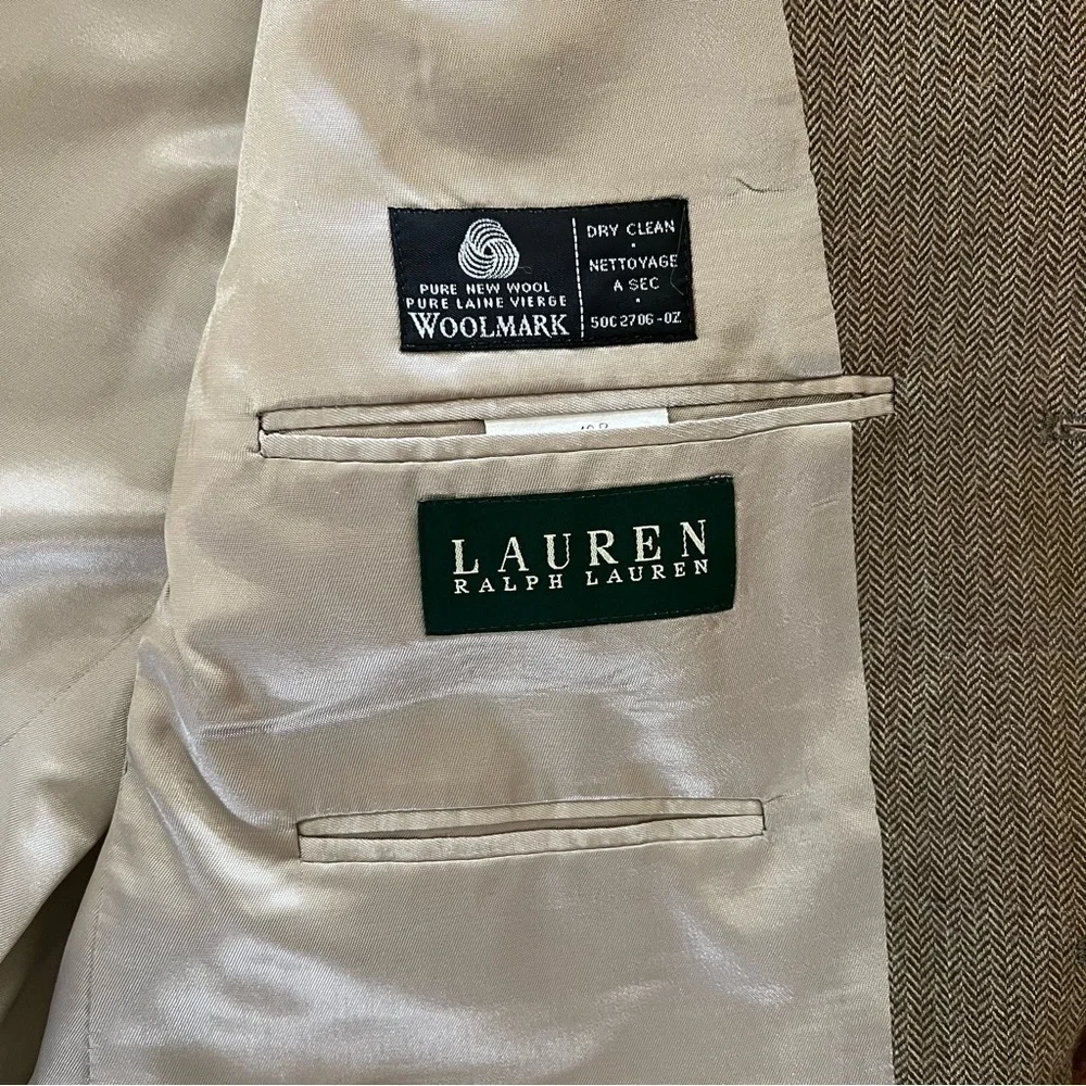 Lauren Ralph Lauren Mens Brown Herringbone Wool Sports Coat Blazer 40R